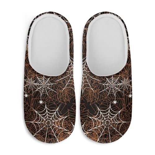 Jndtueit Halloween-Hausschuhe für Damen und Herren, Slipper, Hausschuhe, flach, für den Winter, Braunes Spinnennetz, XX-Large von Jndtueit