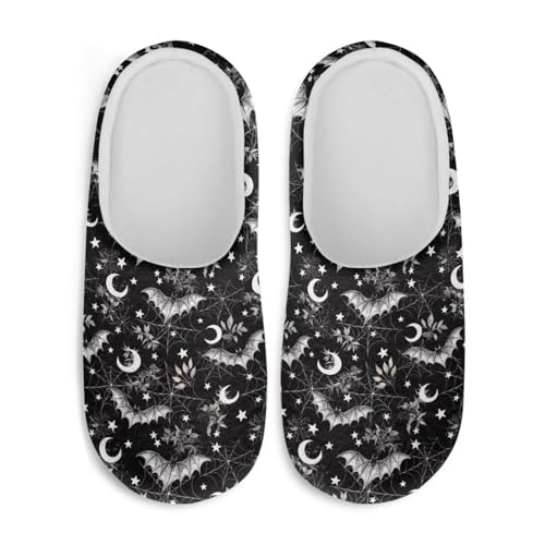 Jndtueit Halloween-Hausschuhe für Damen und Herren, Slipper, Hausschuhe, flach, für den Winter, Fledermaus Spinnennetz Mond schwarz, Medium Jndtueit Halloween-Hausschuhe für Damen und Herren, Slipper, Hausschuhe, flach, für den Winter, Fledermaus Spinnennetz Mond schwarz, Medium von Jndtueit