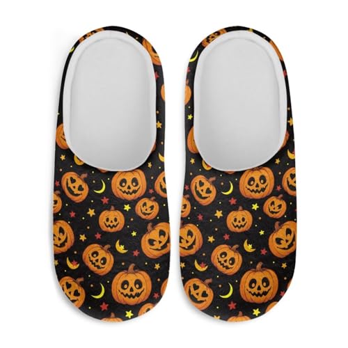 Jndtueit Halloween-Hausschuhe für Damen und Herren, Slipper, Hausschuhe, flach, für den Winter, Orange Pumpkin Star, X-Large von Jndtueit