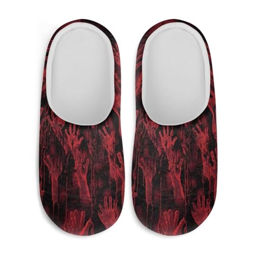 Jndtueit Halloween-Hausschuhe für Damen und Herren, Slipper, Hausschuhe, flach, für den Winter, Rote Hand, XX-Large von Jndtueit
