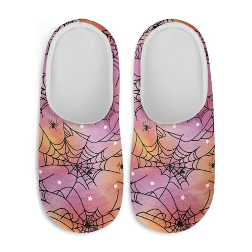 Jndtueit Halloween-Hausschuhe für Damen und Herren, Slipper, Hausschuhe, flach, für den Winter, Spinnennetz, Rosa, Large von Jndtueit