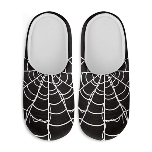 Jndtueit Halloween-Hausschuhe für Damen und Herren, Slipper, Hausschuhe, flach, für den Winter, Spinnennetz, schwarz, Large Jndtueit Halloween-Hausschuhe für Damen und Herren, Slipper, Hausschuhe, flach, für den Winter, Spinnennetz, schwarz, Large von Jndtueit