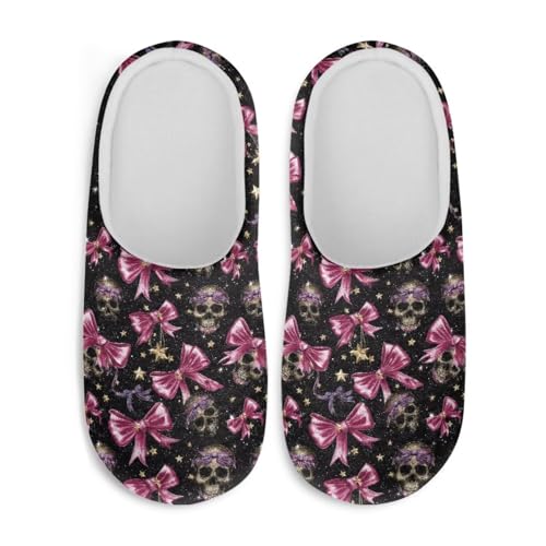 Jndtueit Halloween-Hausschuhe für Damen und Herren, Slipper, Hausschuhe, flach, für den Winter, Totenkopf-Fliege, Stern, Large von Jndtueit