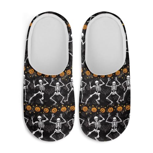 Jndtueit Halloween-Hausschuhe für Damen und Herren, Slipper, Hausschuhe, flach, für den Winter, Totenkopf Kürbis schwarze Fledermaus, X-Small von Jndtueit