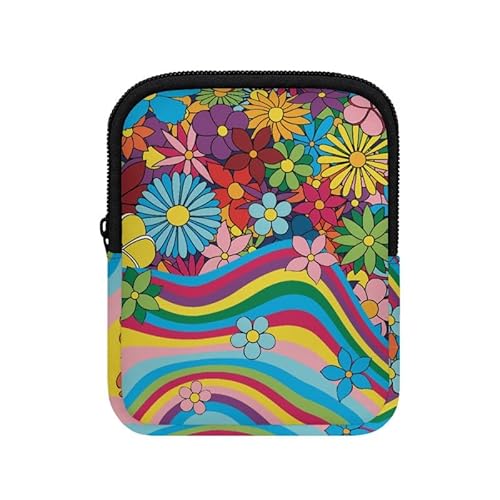 Jndtueit Hippie Blume Wasserflasche Reißverschluss Tasche für Tumbler Cup Zubehör, Regenbogen Swirl Cup Pouch Tragbare Gürteltasche, Groovy Daisy Geldbörse von Jndtueit