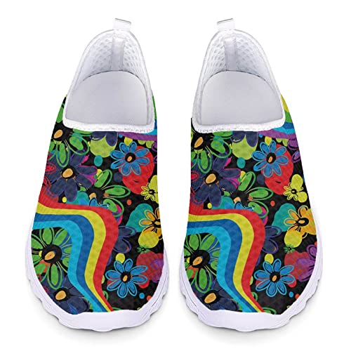Jndtueit Hippie Flower Running Shoes Mesh Trainers for Women, 80s 90s Swirl Flroal Non-Slip Sneakers, Groovy Lightweight Tennis von Jndtueit