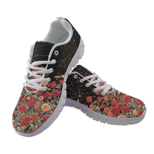 Jndtueit Lauf-Sneaker, atmungsaktive Netz-Schuhe für Damen und Herren, athletischer Sneaker, Halloween Rose Spinnennetz schwarz, 40 EU von Jndtueit