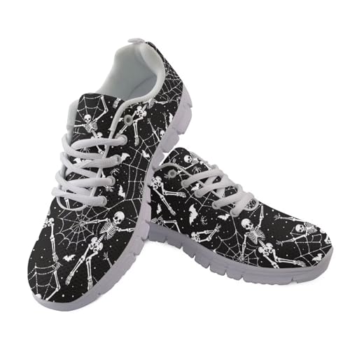 Jndtueit Lauf-Sneaker, atmungsaktive Netz-Schuhe für Damen und Herren, athletischer Sneaker, Halloween Skull Spider Bat Black, 37 EU von Jndtueit