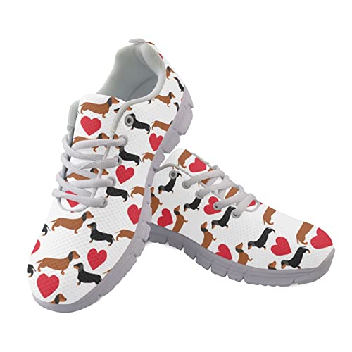 Jndtueit Laufschuhe für Damen Süße Welpen Dackel Hund mit rotem Herz Design Damen Trainer Walking Sneakers,Air Mesh Jndtueit Laufschuhe für Damen Süße Welpen Dackel Hund mit rotem Herz Design Damen Trainer Walking Sneakers,Air Mesh von Jndtueit