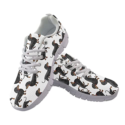 Jndtueit Netter schwarzer Dackel Hund Muster Damen Trainer Wanderschuhe Mode Sportlich Air Mesh Sport Turnschuhe von Jndtueit