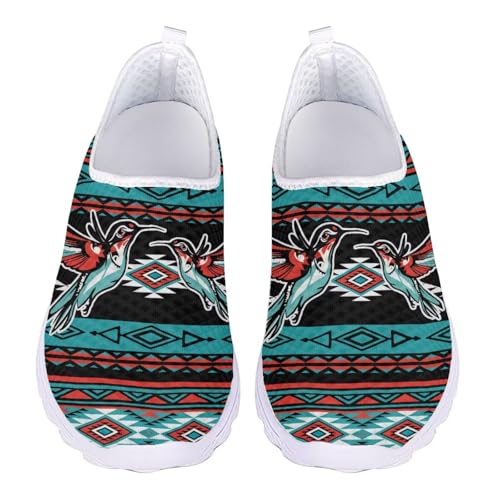 Jndtueit Sport-Sneaker, lässiger Netzstoff, Loafer, breite Zehenpartie, Wanderschuhe für Damen, Kolibri Azteken-Tribe blau geometrisch, 40 EU von Jndtueit