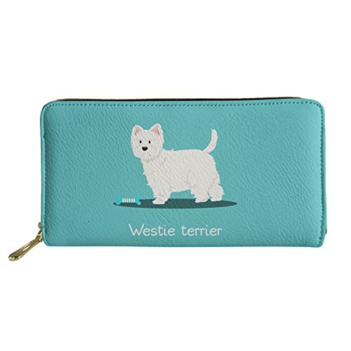 Jndtueit Unisex Damen Herren Leder Reißverschluss Lange Geldbörse Kreditkartenetui, Westie Terrier, Einheitsgröße, Casual von Jndtueit