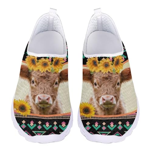 Jndtueit Unisex-Turnschuhe, breite Zehenpartie, Lauf-Sneaker, Tennis-Loafer für Damen und Herren, Highland Cow Sunflower Tribe, 38 EU von Jndtueit