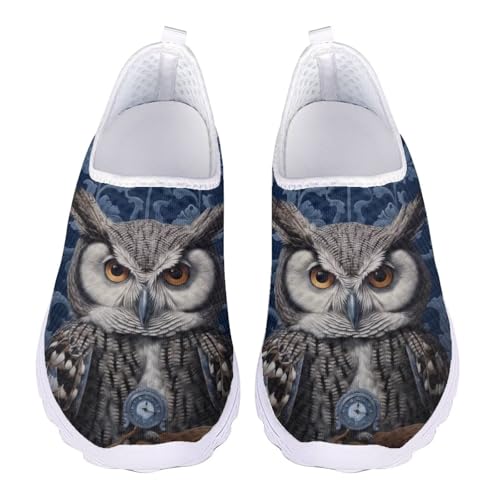 Jndtueit Unisex Walk-Schuhe, lässig, Laufen, Barfuß-Sneaker, Netz-Loafer für Damen, Eule Boho Blume Blau, 42 EU von Jndtueit