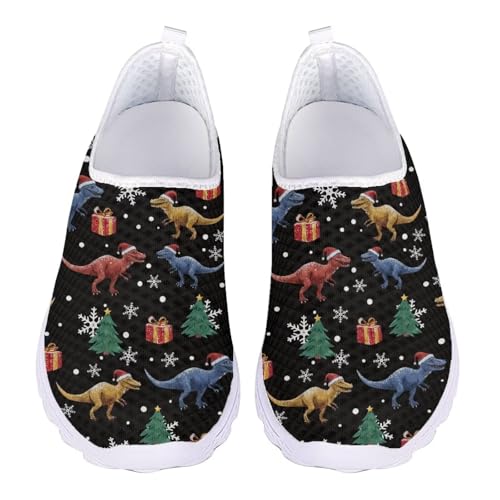 Jndtueit Unisex Walk-Schuhe, lässig, Laufen, Barfuß-Sneaker, Netz-Loafer für Damen, Farbe: Dinosaurier-Schwarz, 37 EU von Jndtueit