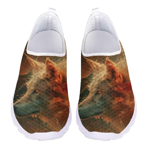 Jndtueit Unisex Walk-Schuhe, lässig, Laufen, Barfuß-Sneaker, Netz-Loafer für Damen, Wolf Gold Green Nebula, 37 EU von Jndtueit