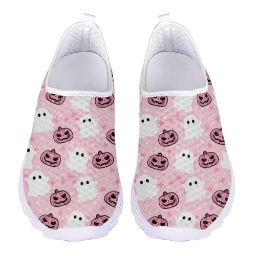 Jndtueit Unisex Wanderhalbschuhe für Damen und Herren, Arbeitsschuhe, modische Mesh-Sneaker, Cartoon Ghost Pumpkin, 36 EU von Jndtueit