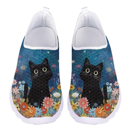 Jndtueit Walking-Loafer, Netzstoff, Arbeitsschuhe, Büro, Freizeit, athletisch, Sneaker für Damen, Katze, Aquarell, Blume, Blau, 39 EU Jndtueit Walking-Loafer, Netzstoff, Arbeitsschuhe, Büro, Freizeit, athletisch, Sneaker für Damen, Katze, Aquarell, Blume, Blau, 39 EU von Jndtueit