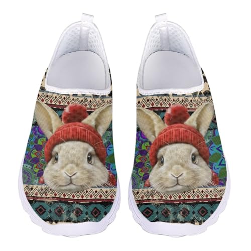 Jndtueit Walking Loafer Mesh Tennisschuhe für Damen Bequeme Outdoor-Sneaker, Bunny Aztec Tribal Ethnic Floral Blue, 37 EU Jndtueit Walking Loafer Mesh Tennisschuhe für Damen Bequeme Outdoor-Sneaker, Bunny Aztec Tribal Ethnic Floral Blue, 37 EU von Jndtueit