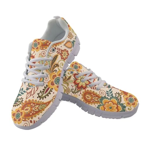 Jndtueit Walking-Sneaker, Barfußschuhe, Netzstoff, Trainings-Sneaker für Damen, Orange Boho Flower Leaf, 44 EU Jndtueit Walking-Sneaker, Barfußschuhe, Netzstoff, Trainings-Sneaker für Damen, Orange Boho Flower Leaf, 44 EU von Jndtueit