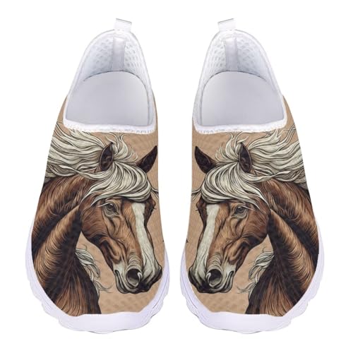 Jndtueit Wanderschuhe, Arbeitsschuhe, Loafer für Damen, Netzstoff, flache Schuhe, Training, Barfuß-Sneaker, Braunes Pferd, Bohemian-Blumenmuster, 44 EU von Jndtueit