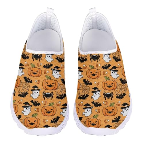 Jndtueit Wanderschuhe, Arbeitsschuhe, Loafer für Damen, Netzstoff, flache Schuhe, Training, Barfuß-Sneaker, Ghost Bat Pumpkin Orange, 42 EU von Jndtueit
