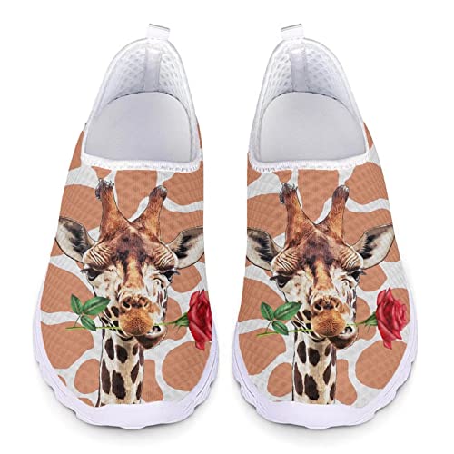 Jndtueit Wanderschuhe für Sport, Joggen, Sport, Laufen, niedliche Kuh mit Tiergiraffe, rote Rosen, atmungsaktive Mesh-Turnschuhe von Jndtueit