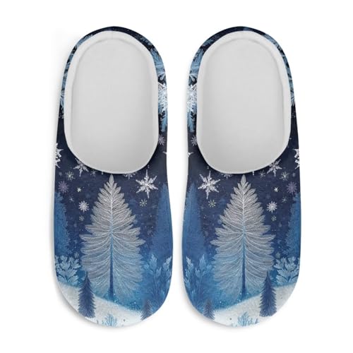 Jndtueit Weihnachtliche Hausschuhe, gemütlich, flauschig, für den Innenbereich, Hausschuhe für Damen und Herren, Blue Tree Schneeflocke, XX-Large von Jndtueit