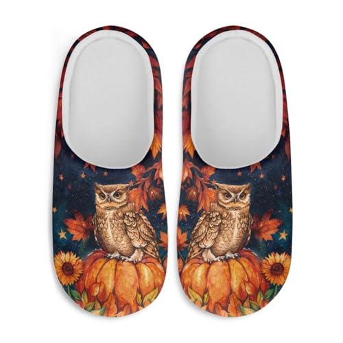 Jndtueit Weihnachtliche Hausschuhe, gemütlich, flauschig, für den Innenbereich, Hausschuhe für Damen und Herren, Eule Kürbis blau, XX-Large von Jndtueit