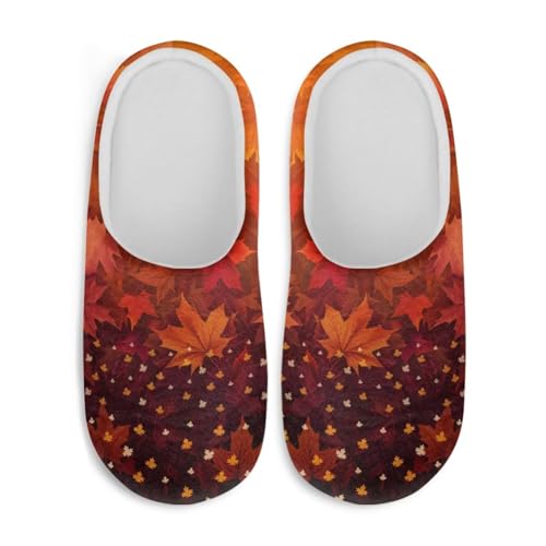 Jndtueit Weihnachtliche Hausschuhe, gemütlich, flauschig, für den Innenbereich, Hausschuhe für Damen und Herren, Herbstrotgold-Ahornblätter, XX-Large von Jndtueit