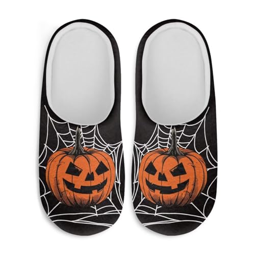 Jndtueit Weihnachtliche Hausschuhe, gemütlich, flauschig, für den Innenbereich, Hausschuhe für Damen und Herren, Pumpkin Black, Medium von Jndtueit
