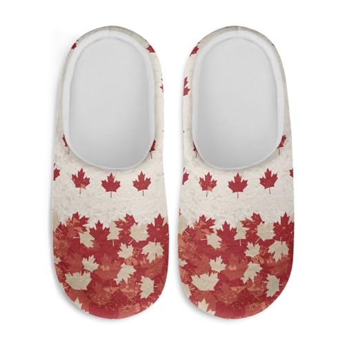 Jndtueit Weihnachtliche Hausschuhe, gemütlich, flauschig, für den Innenbereich, Hausschuhe für Damen und Herren, Rote Ahornblätter, X-Large von Jndtueit