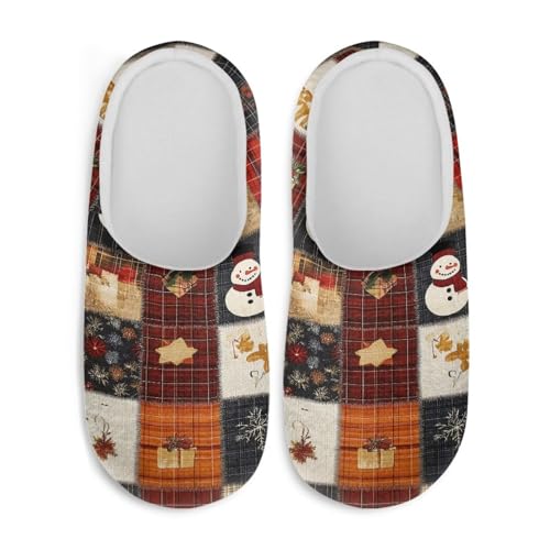 Jndtueit Weihnachtliche Hausschuhe, gemütlich, flauschig, für den Innenbereich, Hausschuhe für Damen und Herren, Schneemann Rot Schwarz Büffel Plaid, X-Large von Jndtueit