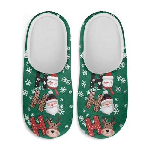 Jndtueit Weihnachtliche Hausschuhe, gemütlich, flauschig, für den Innenbereich, Hausschuhe für Damen und Herren, Weihnachtsmann Hirsch grün, Large von Jndtueit