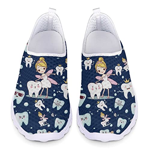 Jndtueit Womens Sneaker Slip on Walking Schuhe Still Sneakers für Teen Girls Air Mesh Atmungsaktive Laufschuhe,Cartoon Dentist Pattern von Jndtueit