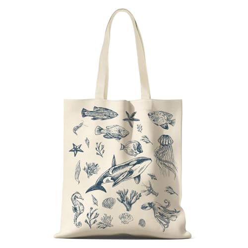 Jnglr Ästhetische Tragetasche aus Segeltuch für Damen, Meerestier-Geschenk, Lesezubehör, Buchliebhaber, Geschenk, wiederverwendbare Einkaufstasche Jnglr Ästhetische Tragetasche aus Segeltuch für Damen, Meerestier-Geschenk, Lesezubehör, Buchliebhaber, Geschenk, wiederverwendbare Einkaufstasche von Jnglr