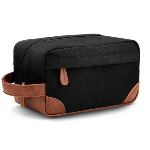 Tolietry Tasche für Männer wasserdichte Canvas-PU-Leder Toilettentasche SBS-Zipper Reiseorganizer für Geräumig mit Mesh-Fächern Schwarz von Jnidesier