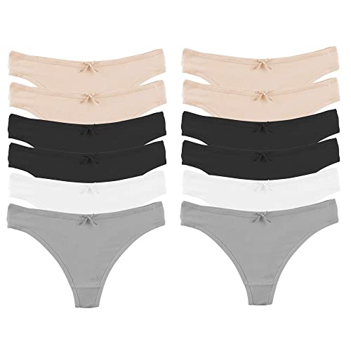 Jo & Bette Baumwolle Tanga Bikini Unterwäsche Nahtlos Atmungsaktiv Höschen für Damen 6er oder 12er Pack, 12 Stück Neutralstoffe, XS von Jo & Bette