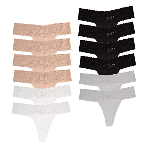 Jo & Bette Damen-Baumwoll-Tanga-Unterwäsche, Spitzenbesatz, weiches, sexy Dessous-Höschen-Set (12pk Neutral - Mittel) von Jo & Bette