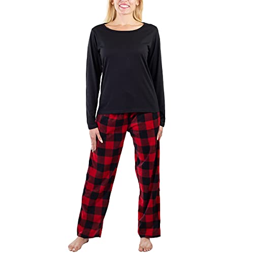 Jo & Bette Damen Langarm-Pyjama-Set, weiche Fleece-PJ-Hose & bequemes Baumwoll-Oberteil, Loungewear für Damen, Rot kariert, S von Jo & Bette