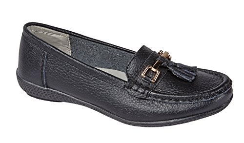 Damen Wohnungen Leder Deck Boot Loafer Mokassins Driving Schuhe mit Bar & Quasten Größe UK 3-8, Schwarz - schwarz - Größe: 35.5/3 UK von Jo & Joe