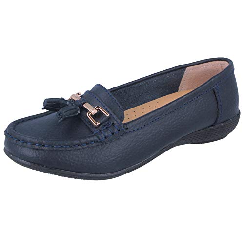 Damenschuhe aus Leder – flache lässige Damenslipper, bequeme Halbschuhe mit niedrigem Keilabsatz, Arbeitsschuhe, Navy, 41 EU / 8 UK von Jo & Joe