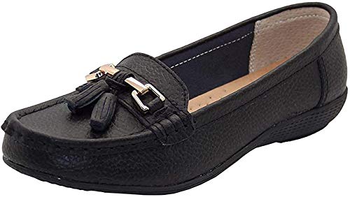 Damenschuhe aus Leder – flache lässige Damenslipper, bequeme Halbschuhe mit niedrigem Keilabsatz, Arbeitsschuhe, Schwarz, 38 EU / 5 UK von Jo & Joe