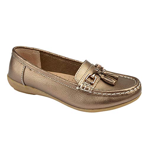 Jo & Joe Damen Leder Mokassins Loafer Plimsole Pumps Damen Quaste Flache Schuhe, Gold - gold - Größe: 39 EU von Jo & Joe