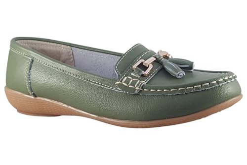 Jo & Joe Damen Leder Mokassins Loafer Plimsole Pumps Damen Quaste Flache Schuhe, Grün - Mistelzweig - Größe: 38 EU von Jo & Joe
