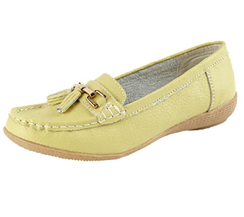 Jo & Joe Damen Leder Mokassins Loafer Plimsole Pumps Damen Quaste Flache Schuhe, Grün - lime - Größe: 38 EU von Jo & Joe