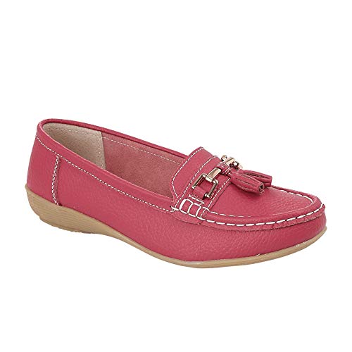 Jo & Joe Damen Leder Mokassins Loafer Plimsole Pumps Damen Quaste Flache Schuhe, Pink - fuchsia - Größe: 37 EU von Jo & Joe