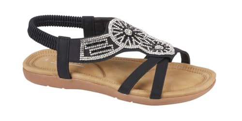 Jo & Joe Damen-Sandalen aus Kunstleder, offener Zehenbereich, T-Stange, Strasssteine, flache Gladiator-Sandalen, Größe 36-42, Black Aztec, 39 EU Jo & Joe Damen-Sandalen aus Kunstleder, offener Zehenbereich, T-Stange, Strasssteine, flache Gladiator-Sandalen, Größe 36-42, Black Aztec, 39 EU von Jo & Joe