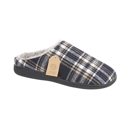Jo & Joe Gesteppte Pantoffeln für Herren, aus Mikrovelourslederimitat, mit Kunstfell gefüttert, blau, 44 EU von Jo & Joe