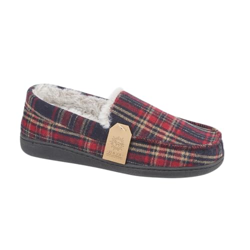 Jo & Joe Herren Mokassin Hausschuhe Fischgrätenmuster Karo Tweed Fleece und Kunstfell Gefüttert Slip-On, rot kariert, 42 2/3 EU Jo & Joe Herren Mokassin Hausschuhe Fischgrätenmuster Karo Tweed Fleece und Kunstfell Gefüttert Slip-On, rot kariert, 42 2/3 EU von Jo & Joe